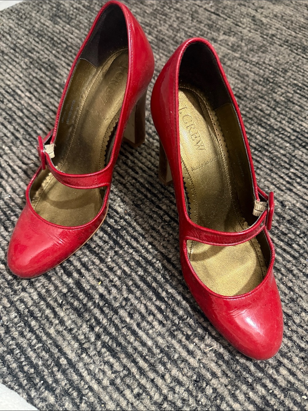 J. Crew Red Patent Mary Jane Block Heels
